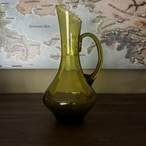 Vintage Olive Green Glass Pitcher/Carafe